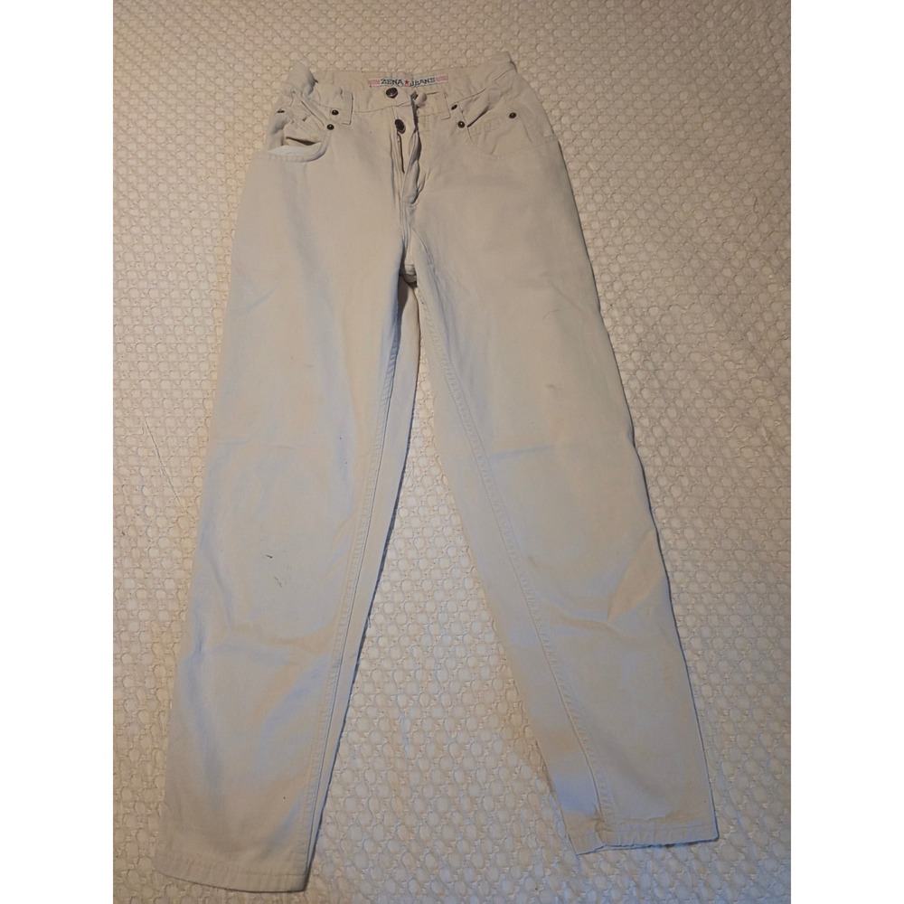Zena Jeans High Waisted Mom Jeans Women 26‎ Cream Good Vintage Tapered Leg